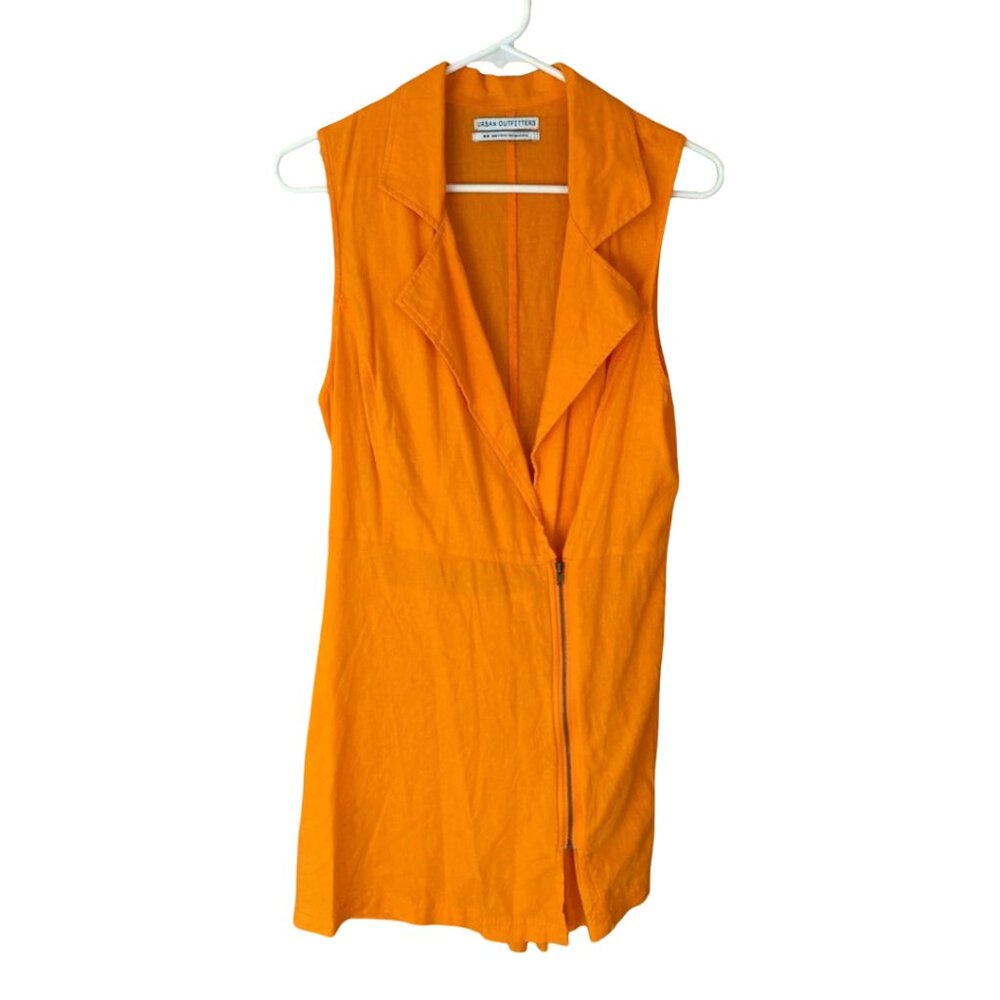 Urban Outfitters retro plunging neon orange v-neck romper with zipper and collar